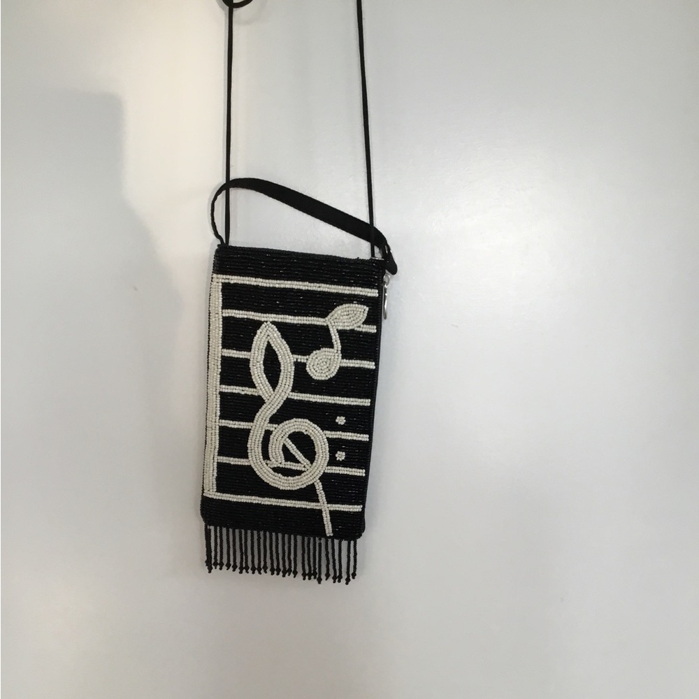 Black and White Beaded Music Note Crossbody Bag